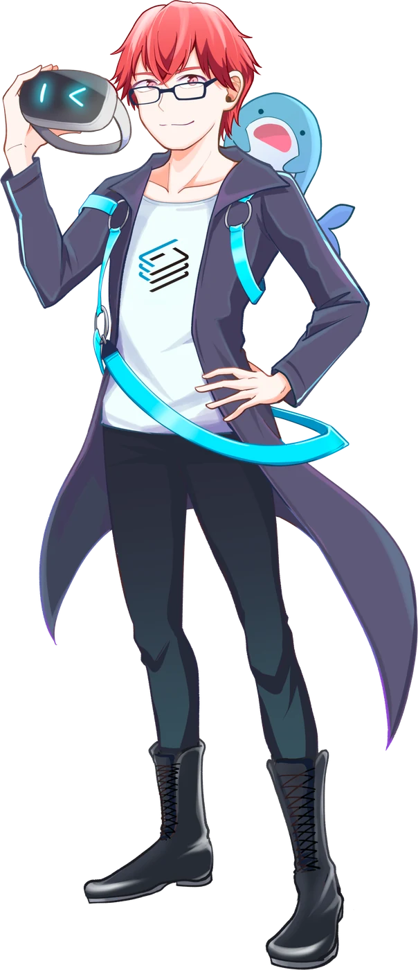 Korin holding a VR headset (image character of the FrameSynthesis CEO)