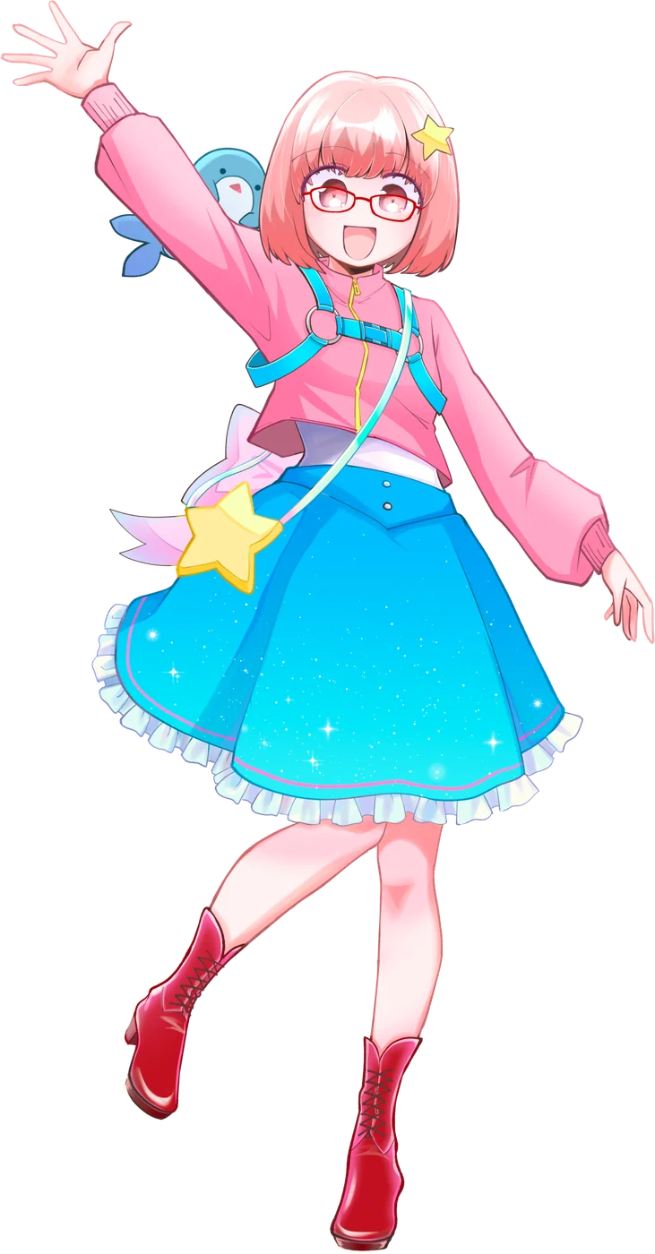 Yuko, the Frame Synthesis mascot, waving